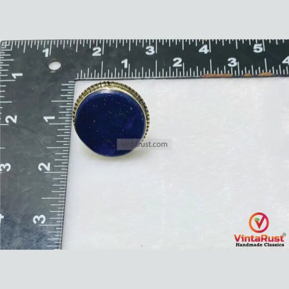 Round Lapis Lazuli Stone Ring: Unisex Gemstone Ring For Gift - Picture 5 of 6